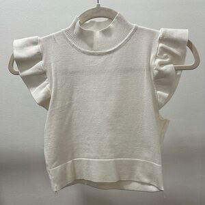 Ruffled Sleeve Cream Knit Top